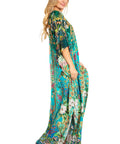 Sakkas Georgettina 2025 Flowy Rhinestone V Neck Long Caftan Dress / Cover Up