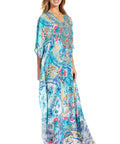 Sakkas Georgettina 2025 Flowy Rhinestone V Neck Long Caftan Dress / Cover Up