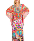 Sakkas Georgettina 2025 Flowy Rhinestone V Neck Long Caftan Dress / Cover Up