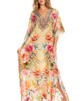 Sakkas Georgettina 2025 Flowy Rhinestone V Neck Long Caftan Dress / Cover Up