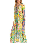 Sakkas Georgettina 2025 Flowy Rhinestone V Neck Long Caftan Dress / Cover Up