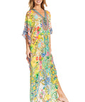 Sakkas Georgettina 2025 Flowy Rhinestone V Neck Long Caftan Dress / Cover Up