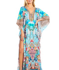 Sakkas Georgettina 2025 Flowy Rhinestone V Neck Long Caftan Dress / Cover Up