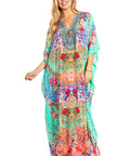 Sakkas Georgettina 2025 Flowy Rhinestone V Neck Long Caftan Dress / Cover Up