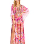 Sakkas Georgettina 2025 Flowy Rhinestone V Neck Long Caftan Dress / Cover Up