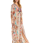 Sakkas Georgettina 2025 Flowy Rhinestone V Neck Long Caftan Dress / Cover Up