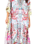 Sakkas Georgettina Flowy Rhinestone V Neck Long Caftan Dress/Cover Up