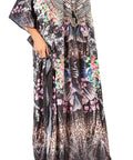 Sakkas Georgettina Flowy Rhinestone V Neck Long Caftan Dress/Cover Up