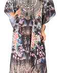 Sakkas Georgettina Flowy Rhinestone V Neck Long Caftan Dress/Cover Up