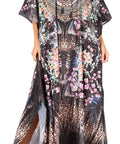 Sakkas Georgettina Flowy Rhinestone V Neck Long Caftan Dress/Cover Up