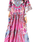 Sakkas Georgettina Flowy Rhinestone V Neck Long Caftan Dress/Cover Up