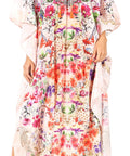 Sakkas Georgettina Flowy Rhinestone V Neck Long Caftan Dress/Cover Up