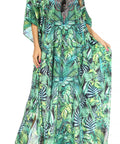 Sakkas Georgettina Flowy Rhinestone V Neck Long Caftan Dress/Cover Up