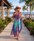 Sakkas Georgettina Flowy Rhinestone V Neck Long Caftan Dress/Cover Up