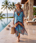Sakkas Georgettina Flowy Rhinestone V Neck Long Caftan Dress/Cover Up
