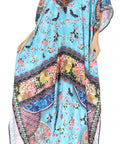 Sakkas Georgettina Flowy Rhinestone V Neck Long Caftan Dress/Cover Up
