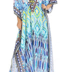 Sakkas Georgettina Flowy Rhinestone V Neck Long Caftan Dress/Cover Up