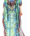 Sakkas Georgettina Flowy Rhinestone V Neck Long Caftan Dress/Cover Up