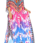 Sakkas Georgettina Flowy Rhinestone V Neck Long Caftan Dress/Cover Up