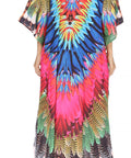 Sakkas Georgettina Flowy Rhinestone V Neck Long Caftan Dress/Cover Up
