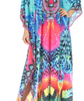 Sakkas Georgettina Flowy Rhinestone V Neck Long Caftan Dress/Cover Up