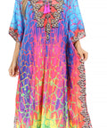 Sakkas Georgettina Flowy Rhinestone V Neck Long Caftan Dress/Cover Up