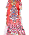 Sakkas Georgettina Flowy Rhinestone V Neck Long Caftan Dress/Cover Up