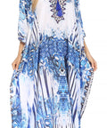 Sakkas Georgettina Flowy Rhinestone V Neck Long Caftan Dress/Cover Up