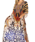 Sakkas Georgettina Flowy Rhinestone V Neck Long Caftan Dress/Cover Up