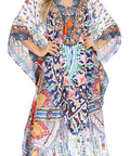 Sakkas Georgettina Flowy Rhinestone V Neck Long Caftan Dress/Cover Up