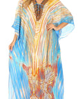 Sakkas Georgettina Flowy Rhinestone V Neck Long Caftan Dress/Cover Up