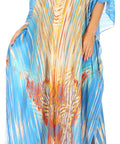 Sakkas Georgettina Flowy Rhinestone V Neck Long Caftan Dress/Cover Up