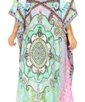 Sakkas Georgettina Flowy Rhinestone V Neck Long Caftan Dress/Cover Up