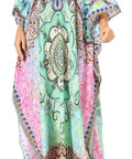 Sakkas Georgettina Flowy Rhinestone V Neck Long Caftan Dress/Cover Up