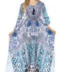 Sakkas Georgettina Flowy Rhinestone V Neck Long Caftan Dress/Cover Up