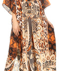 Sakkas Georgettina Flowy Rhinestone V Neck Long Caftan Dress/Cover Up