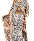 Sakkas Georgettina Flowy Rhinestone V Neck Long Caftan Dress/Cover Up