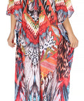 Sakkas Georgettina Flowy Rhinestone V Neck Long Caftan Dress/Cover Up