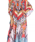 Sakkas Georgettina Flowy Rhinestone V Neck Long Caftan Dress/Cover Up