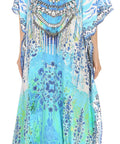 Sakkas Georgettina Flowy Rhinestone V Neck Long Caftan Dress/Cover Up