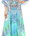 Sakkas Georgettina Flowy Rhinestone V Neck Long Caftan Dress/Cover Up