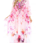 Sakkas Georgettina Flowy Rhinestone V Neck Long Caftan Dress/Cover Up