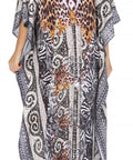 Sakkas Georgettina Flowy Rhinestone V Neck Long Caftan Dress/Cover Up