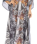 Sakkas Georgettina Flowy Rhinestone V Neck Long Caftan Dress/Cover Up