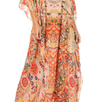 Sakkas Georgettina Flowy Rhinestone V Neck Long Caftan Dress/Cover Up