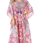 Sakkas Georgettina Flowy Rhinestone V Neck Long Caftan Dress/Cover Up