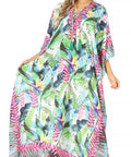 Sakkas Georgettina Flowy Rhinestone V Neck Long Caftan Dress/Cover Up