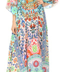 Sakkas Georgettina Flowy Rhinestone V Neck Long Caftan Dress/Cover Up