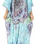 Sakkas Georgettina Flowy Rhinestone V Neck Long Caftan Dress/Cover Up