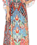 Sakkas Georgettina Flowy Rhinestone V Neck Long Caftan Dress/Cover Up